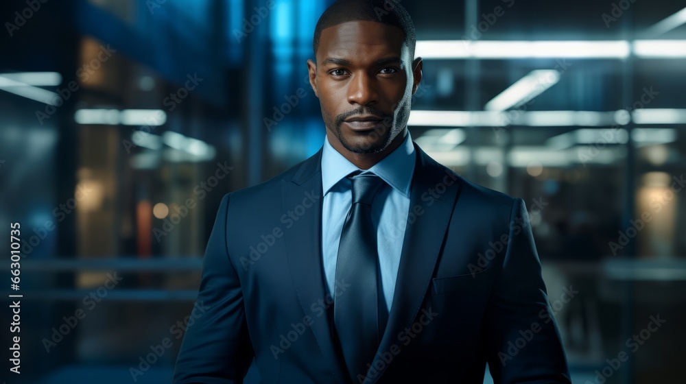 A confident business man in an office setting. Generative AI. A confident business man in an office setting. Generative AI.