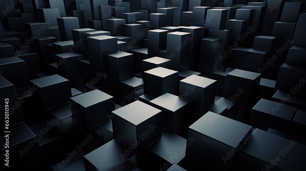An image filled with random offset black cubic rectangles. An image filled with random offset black cubic rectangles.