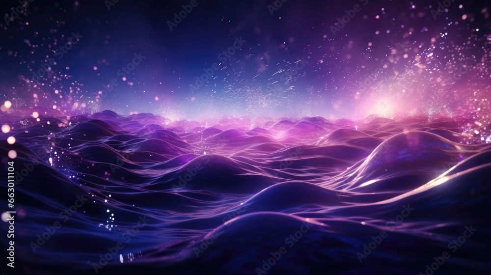 Fototapeta premium Image of a digital wave composed of vibrant purple particles.