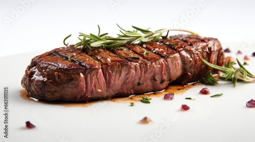 Image of a grilled American steak on a white background.