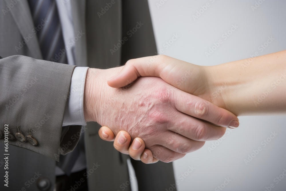 A salesperson with eczema on their hands, who is afraid to shake hands with clients or handle money due to the embarrassment of their irritated and flaky skin. They often feel judged and