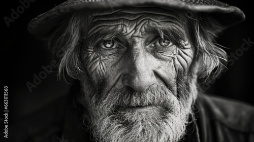 The mans face was etched with deep wrinkles and fine lines, the physical manifestation of a life filled with hard work and toil. He owned a small family farm, where he had spent years tending photo