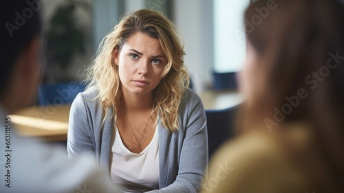 A woman with obesity sits in her thes office, discussing her struggles with emotional eating and body image. As a mental health counselor, she uses her own experiences to connect with and
