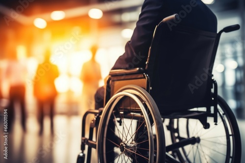 A CEO with a wheelchair, leading a Fortune 500 company with innovation and inclusivity at the forefront. They are a trailblazer in the business world, proving that differently abled bodies photo
