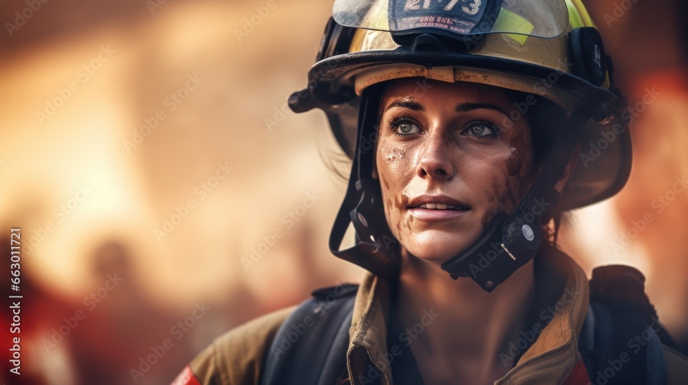 A woman with a square and muscular frame works as a firefighter, putting her strength and bravery to use every day. She breaks stereotypes and proves that a woman can excel in a physically A woman with a square and muscular frame works as a firefighter, putting her strength and bravery to use every day. She breaks stereotypes and proves that a woman can excel in a physically