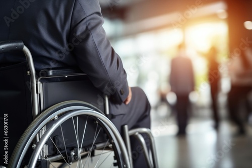 A CEO with a wheelchair, leading a Fortune 500 company with innovation and inclusivity at the forefront. They are a trailblazer in the business world, proving that differently abled bodies photo