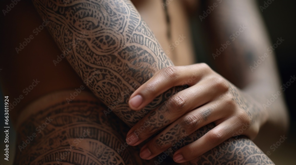 Obraz premium An artist with stretch marks on their arms and hands from creating intricate and beautiful works of art. They embrace their stretch marks as a reflection of their creativity and the stories