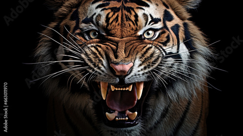 Portrait shot of an aggressive Tiger, highly detailed
