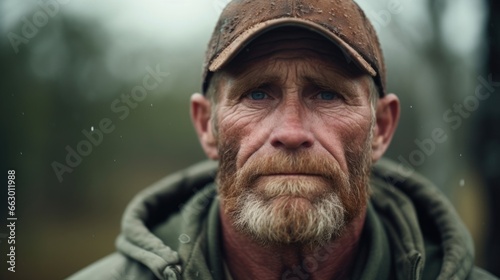 A middleaged man with a rugged and weathered look, his freckles telling the story of a life dedicated to farming and hard work. He takes pride in his land and uses his knowledge to nurture