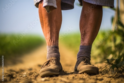 A 55 year old farmer with varicose s on his legs. Years of hard physical labor and long days in the fields have taken a toll on his s. He now faces difficulty in carrying out essential farm photo