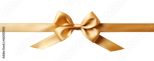 decorative golden bows with horizontal gold ribbon isolated on transparent background