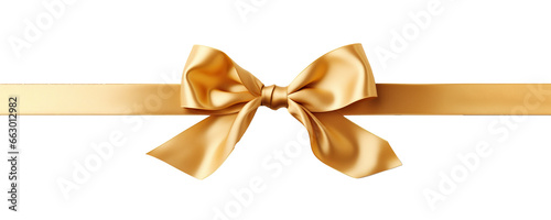 decorative golden bows with horizontal gold ribbon isolated on transparent background