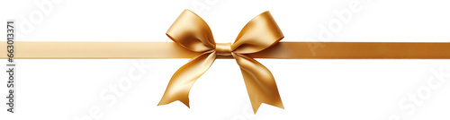 decorative golden bows with horizontal gold ribbon isolated on transparent background