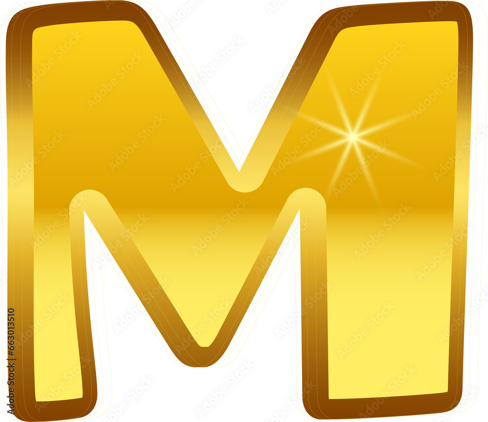 Golden metallic bold alphabet letter m Golden metallic bold alphabet letter m