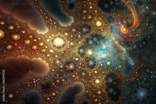 Illustration depicting a spiritual and meditative fractal universe. Generative AI