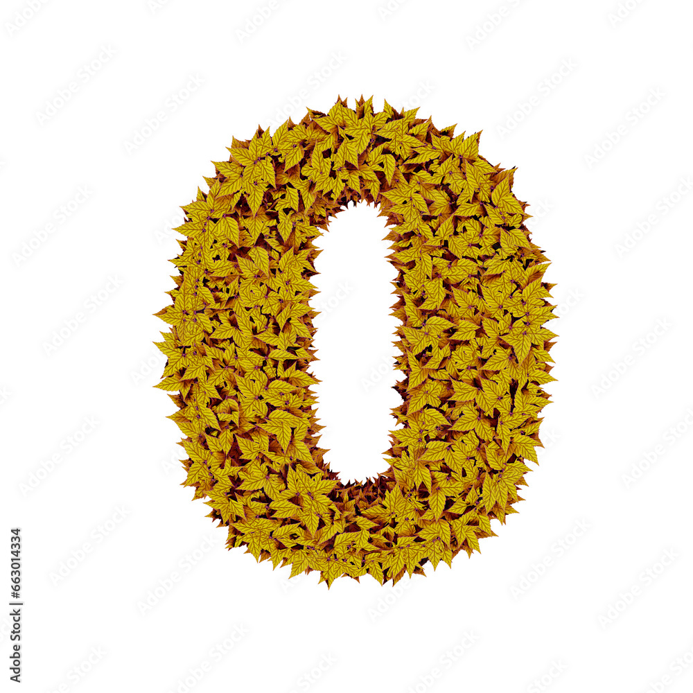 Symbol from yellow leaves. number 0 Symbol from yellow leaves. number 0