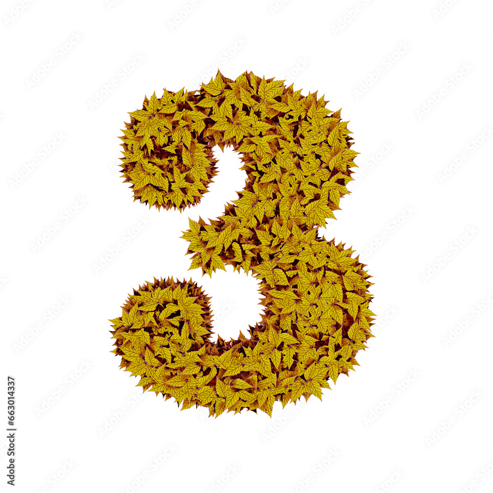 Symbol from yellow leaves. number 3 Symbol from yellow leaves. number 3