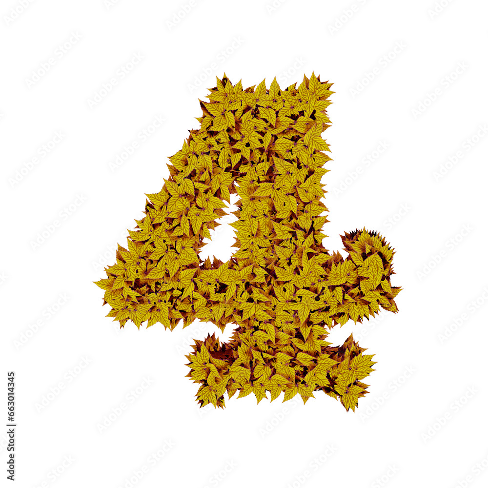 Symbol from yellow leaves. number 4 Symbol from yellow leaves. number 4