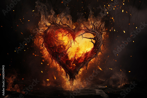 Broken Heart in Fire valentines Sadness