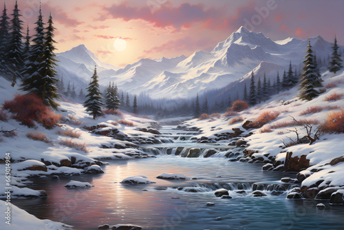 Majestic Winter Wonderland, A Breathtaking Mountain Landscape