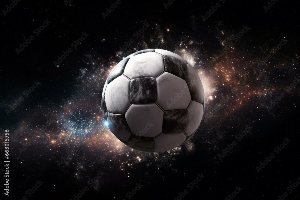 Soccer ball floating in outer space. Generative AI