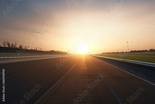 Road with blurred sky in evening at racecourse finish straight. Generative AI