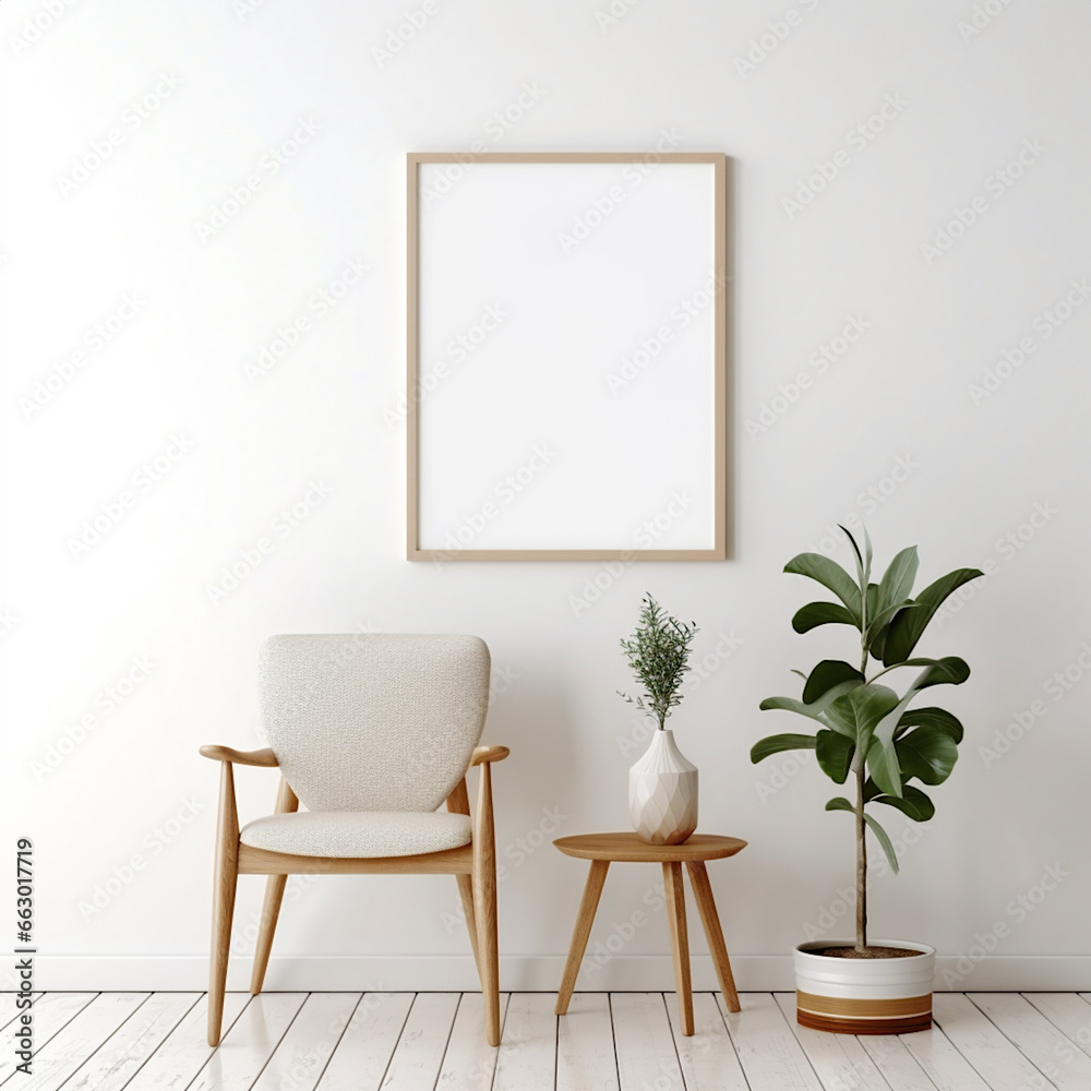 interior of a room with a chair and mockup canvas interior of a room with a chair and mockup canvas