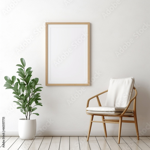 modern interior of a room with blank picture frame