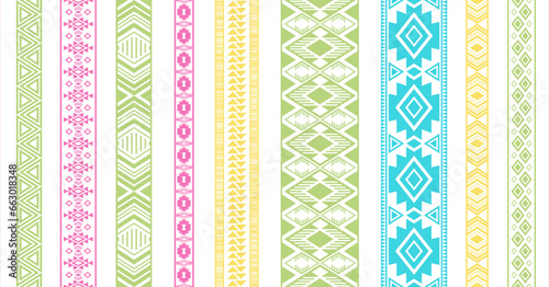 Embroidery ribbon vector patterns, lace seamless border, fashion edge stripes.