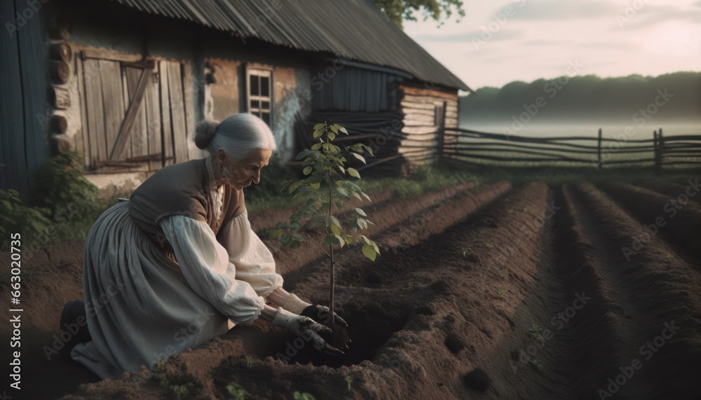 Senior Woman Planting Sapling in Farm Setting
Senior Woman Planting Sapling in Farm Setting
