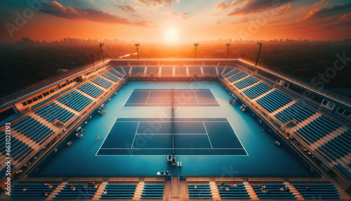 Aerial View of Blue Hard Court Tennis Arena © DVS