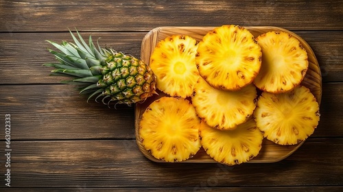 pineapple on a cutting board on a wooden background