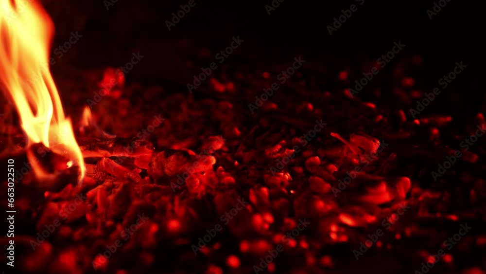Fireplace explosion slow motion. Red heat on black background. Fireplace explosion slow motion. Red heat on black background.