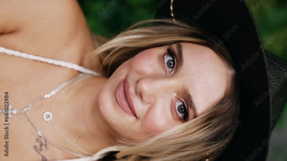 Young pretty lady portrait. Female model looking slow motion.
