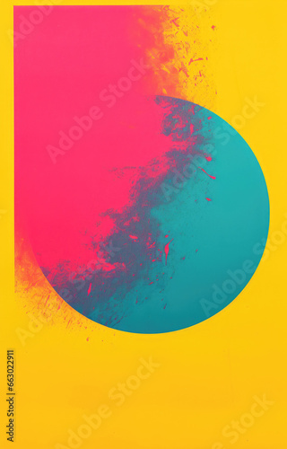 Creative artwork, Golden sun, pink and teal background
