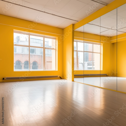  an empty dance studio in yellow color 