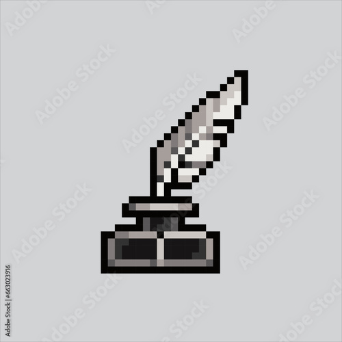 Pixel art illustration Quill pen. Pixelated feather pen. Magical quill feather pen
icon pixelated for the pixel art game and icon for website and video game.
old school retro.