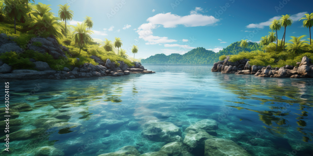 Beautiful tropical lagoon with deep turquoise water.