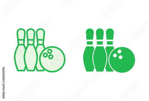 Bowling icon set. bowling ball and pin icon. bowling pins