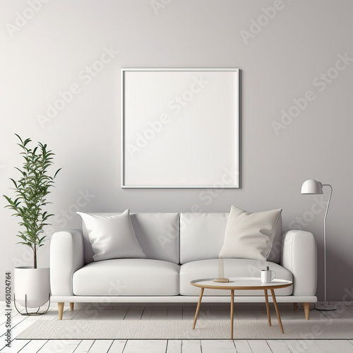 Blank Picture Frame Mockup on Gray Wall: White Living Room
