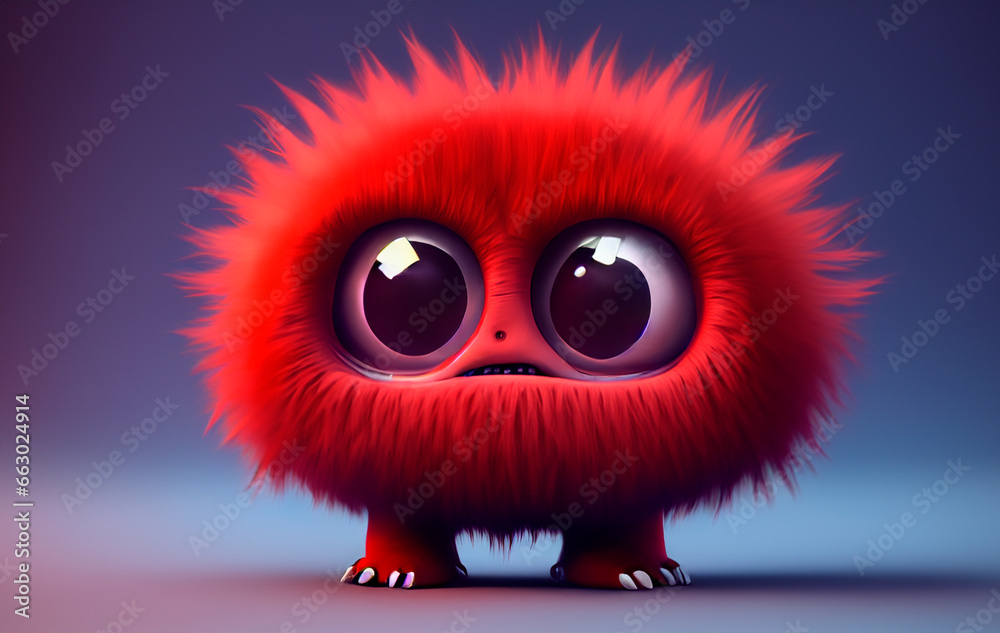 Cute red furry monster 3D cartoon character art