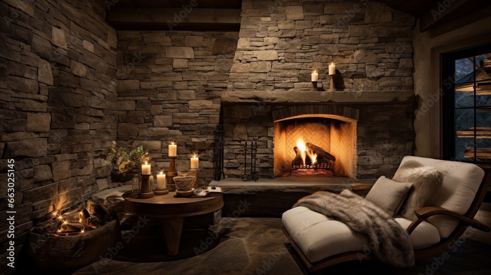 A cozy fireplace nook with stone accent walls, the high-definition camera capturing the warmth and charm of this intimate and inviting space. A cozy fireplace nook with stone accent walls, the high-definition camera capturing the warmth and charm of this intimate and inviting space.