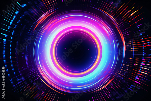 High-speed luminous lines background emitted by abstract technological circular turntable