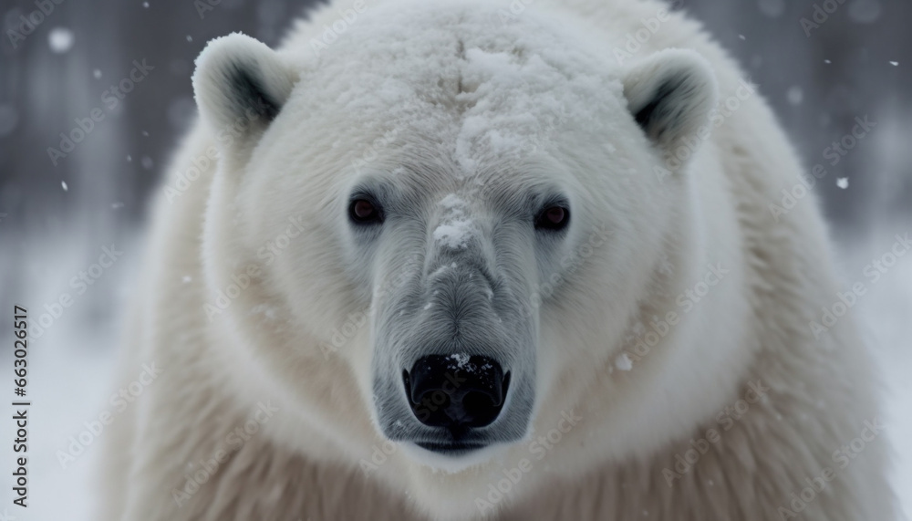 Cute arctic mammal walking in snowy wilderness, looking at camera generated by AI Cute arctic mammal walking in snowy wilderness, looking at camera generated by AI