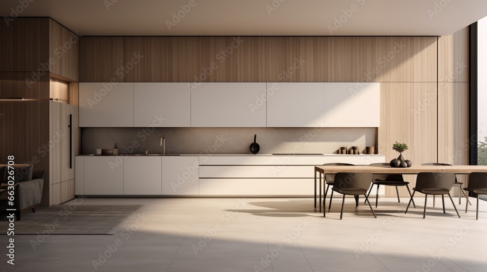 A minimalist kitchen with clean lines and neutral-toned interior walls, the HD camera highlighting the simplicity and functionality of the modern design. A minimalist kitchen with clean lines and neutral-toned interior walls, the HD camera highlighting the simplicity and functionality of the modern design.