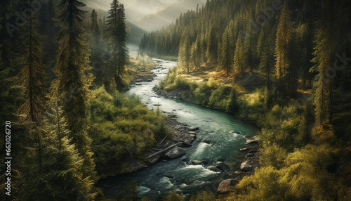 Tranquil scene of majestic mountain range in Alberta wilderness area generated by AI