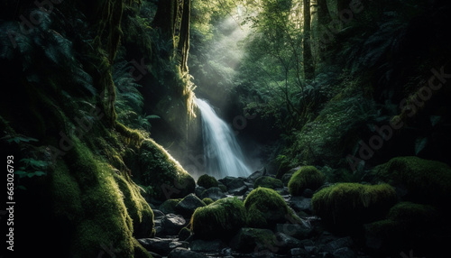 Tranquil scene of flowing water in a tropical rainforest generated by AI © djvstock