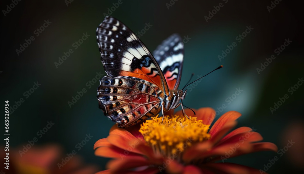 Fototapeta premium Vibrant butterfly pollinates single flower in tranquil springtime scene generated by AI