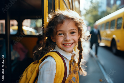 Back to School: Little Girl on School Bus