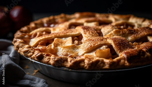 Freshly baked homemade apple pie, a sweet rustic indulgence generated by AI